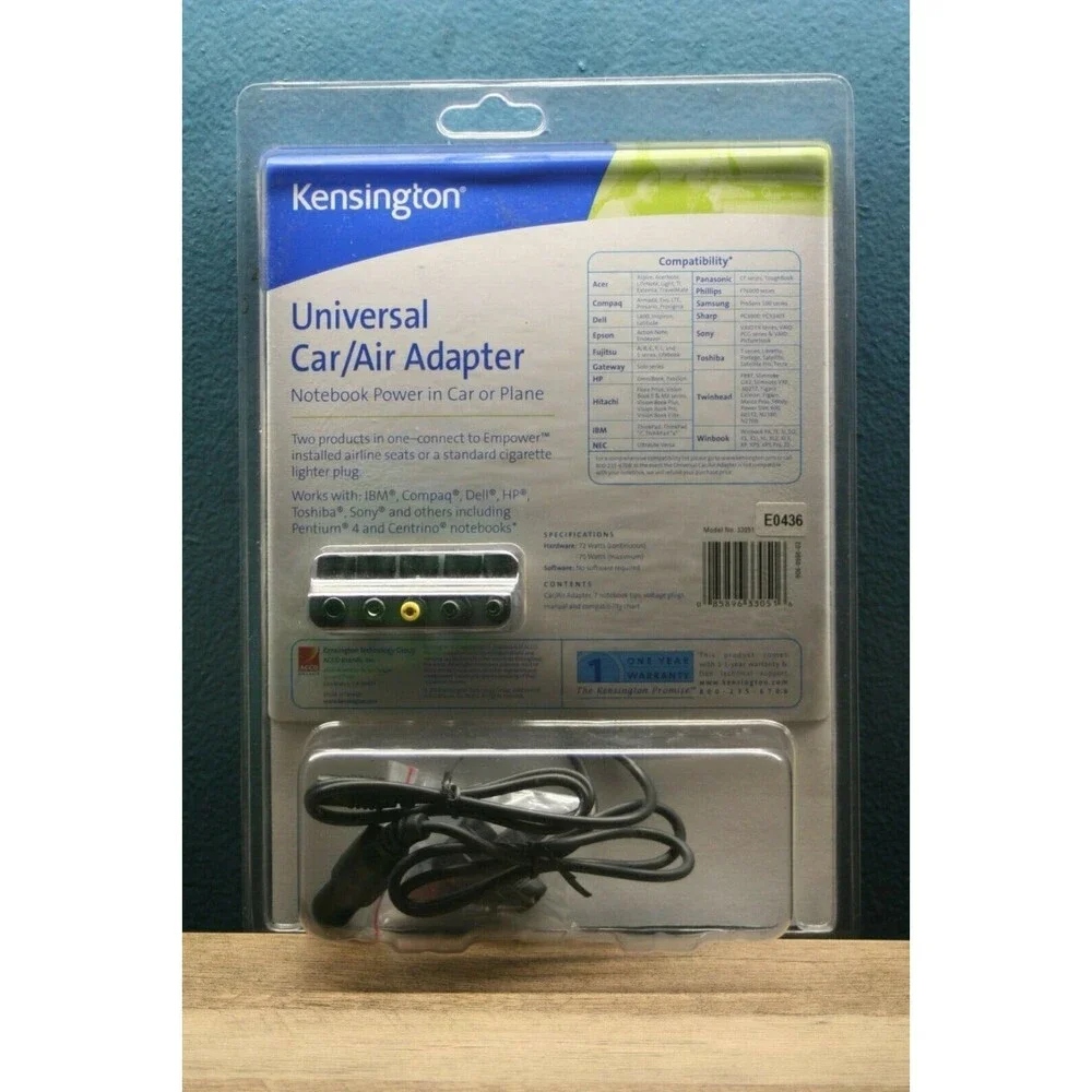 KENSINGTON Universal Car/Air Adapter 33051 Brand New